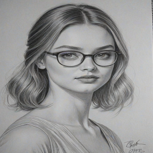 Stunning Bella Heathcote, pencil sketch, portrait of Appealing woman 1968s in glasses, hair style beatnik, outline, clear lines, fine lines, 8k