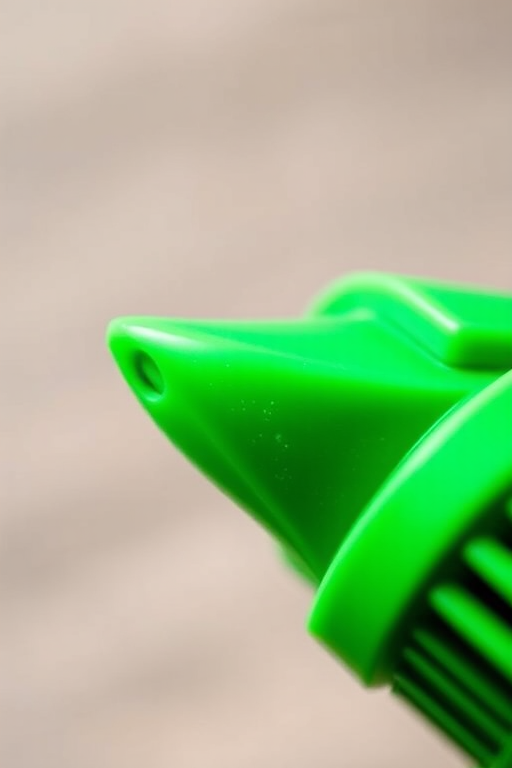 Create an image of a green highlighter pen with a smooth glossy finish, captured in macro view using a DSLR camera with a 50mm lens, aperture set to f/2.8, ISO 200, and 1/125s shutter speed, emphasizing vivid colors and fine details against a softly blurred background.