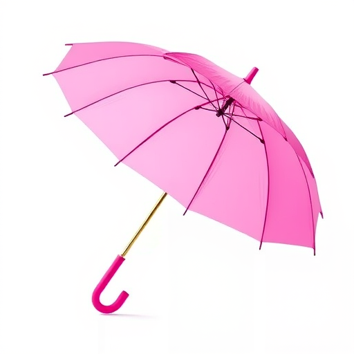 Create a high-resolution vector image of a bright pink umbrella with a curved handle, set against a minimalist white background, using a DSLR camera with a 50mm lens, aperture set to f/2.8, ISO 100, and a soft natural light source for enhanced detail and color vibrancy.