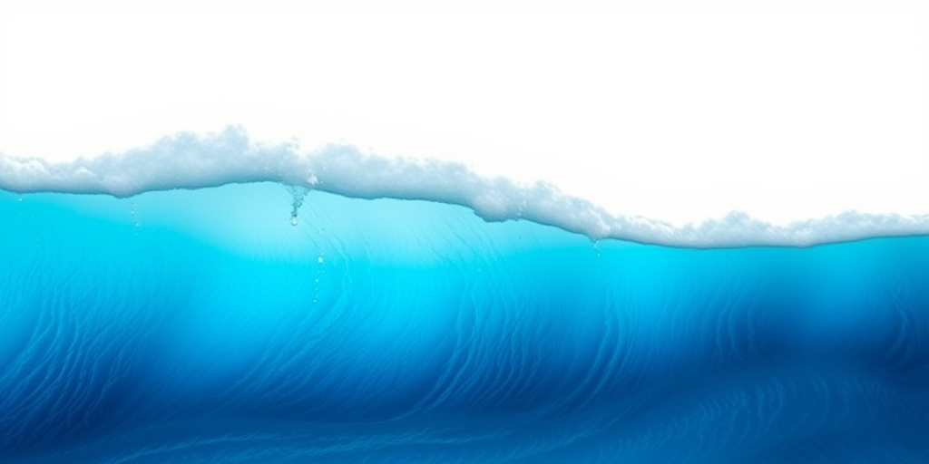 Create a vibrant and stylized graphic of waves where the top part is white, and the lower part transitions from a bright blue to a light blue, captured with a Canon EOS R5, aperture f/4, ISO 100, and a wide-angle lens at 24mm for sharp detail and rich color contrast.