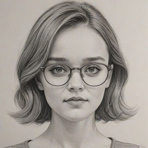 Charming Olivia Cooke, pencil sketch, portrait of Attractive woman 1964s in glasses, hair style beatnik, outline, clear lines, fine lines, 8k