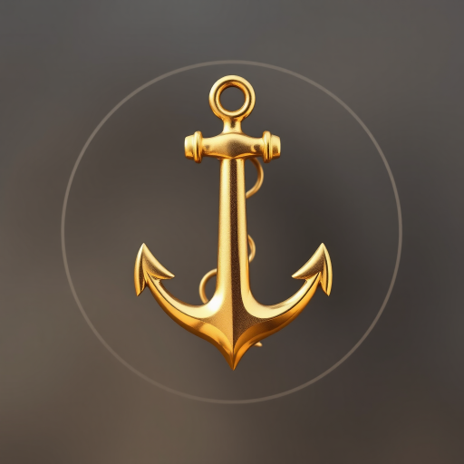 create a high-resolution image of a golden anchor icon on a transparent background, use a Canon EOS R5 camera, 50mm lens, f/2.8 aperture, ISO 100, natural lighting, with a soft focus effect to enhance the icon's details