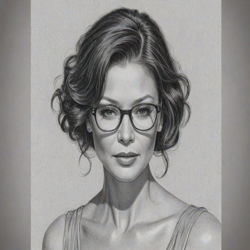 Exquisite Catherine Zeta-Jones, pencil sketch, portrait of Delightful woman 1924s in glasses, hair style beatnik, outline, clear lines, fine lines, 8k