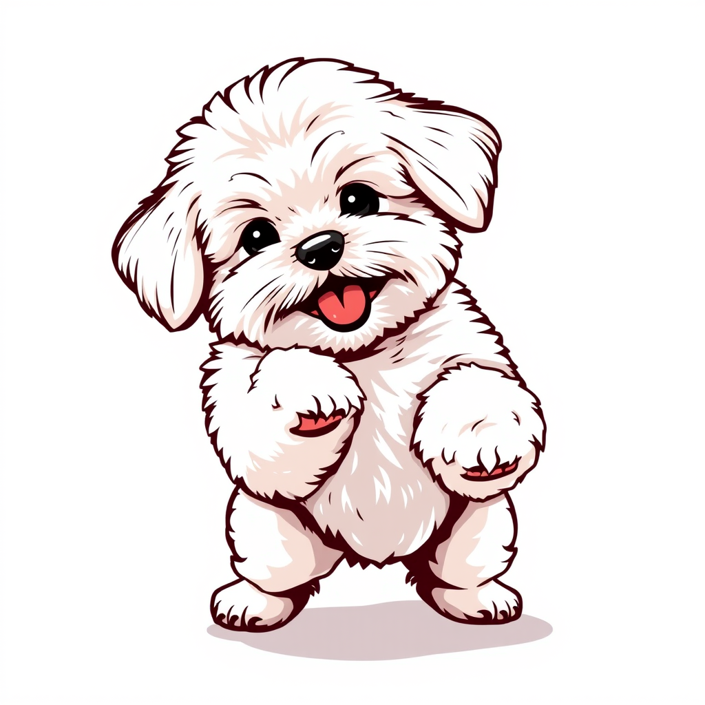vector illustration, cute Maltipoo dog, dynamic pose, PLAIN white background