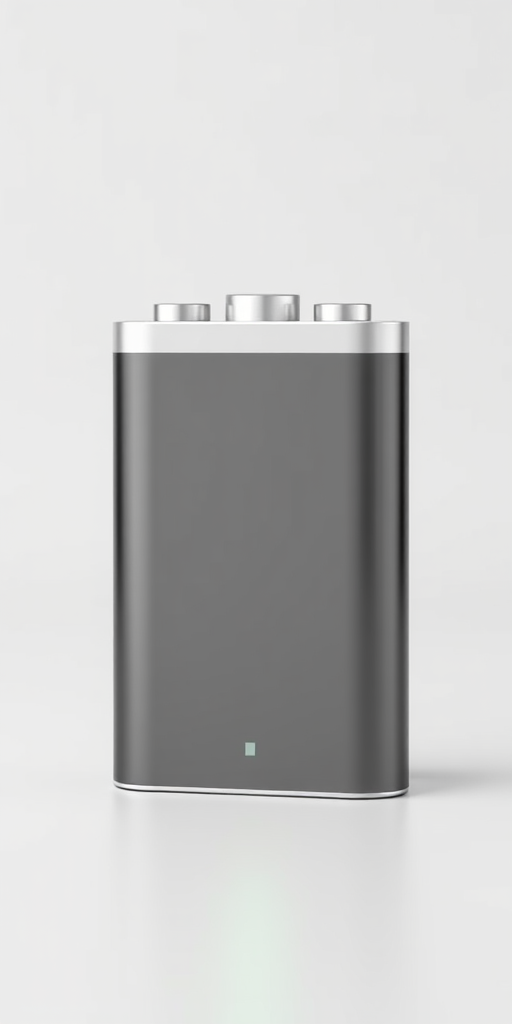 Create a high-quality 3D render of a battery with a low charge indicator, using a wide-angle lens at f/8, ISO 100, and a softbox lighting setup. Use a DSLR camera for clarity and detail, and place the battery against a clean, simple background for focus.