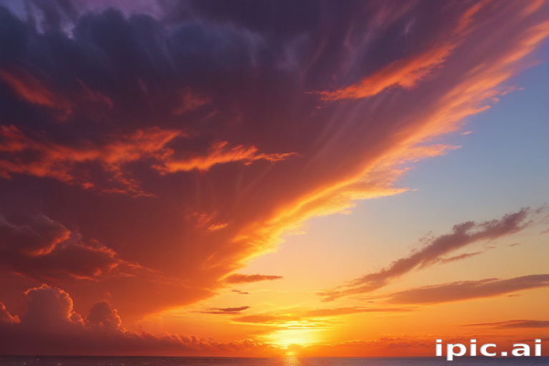 Stunning Sunset Over the Ocean with Dramatic Clouds and Vibrant Colors