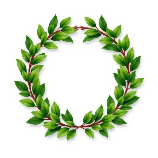 Generate a detailed vector graphic of a green laurel wreath, featuring a symmetrical design with vibrant foliage, shot with a Canon EOS R5 at f/4 for a sharp image contrast, 24mm lens for a wide view, and vivid colors, ensuring high resolution and clean lines for clarity.