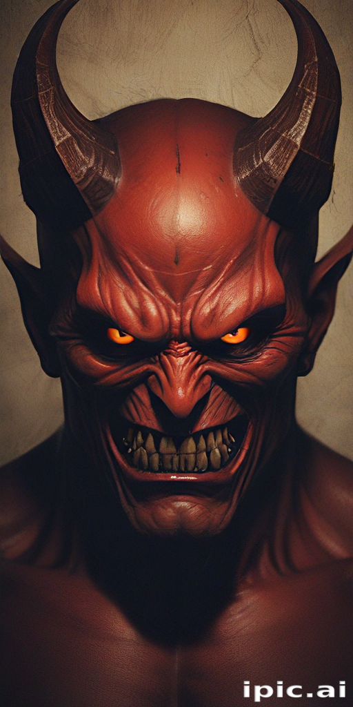 Intense Portrait of a Fiery Red Demon with Glowing Orange Eyes