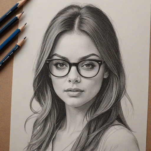 Captivating Mila Kunis, pencil sketch, portrait of Charming woman 1967s in glasses, hair style beatnik, outline, clear lines, fine lines, 8k