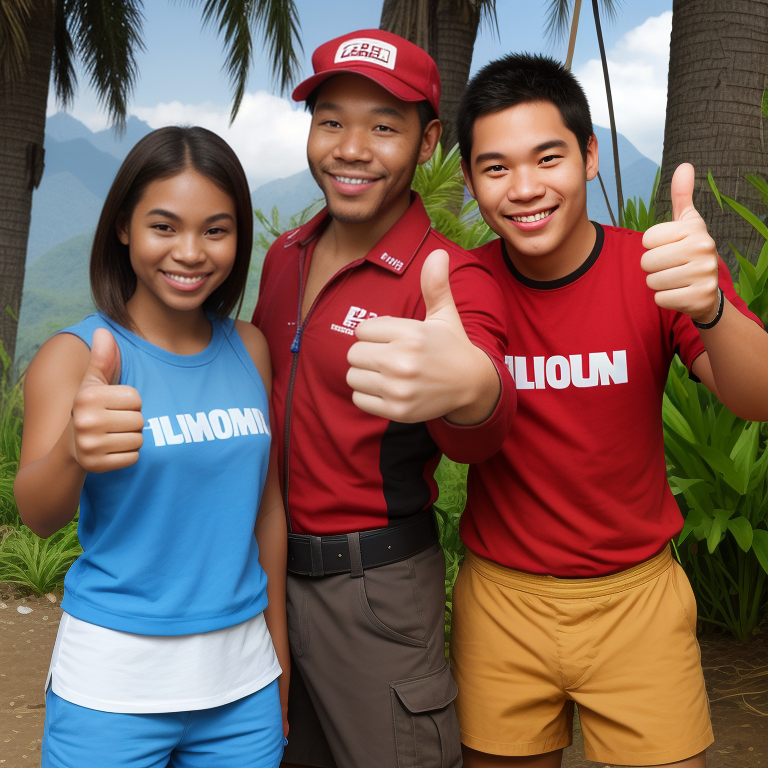 Cheerful Group of Friends Enjoying a Fun Day Outdoors with Thumbs Up