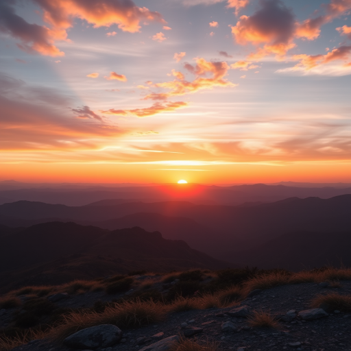 Create a high-resolution image of a serene landscape featuring a sunset over mountains, captured with a Canon EOS R5, 24mm focal length, f/11 aperture, ISO 100, shot in a landscape orientation with vivid colors and soft lighting.