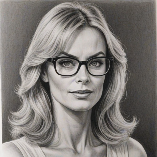 Graceful Eileen Davidson, pencil sketch, portrait of Ravishing woman 1975s in glasses, hair style beatnik, outline, clear lines, fine lines, 8k