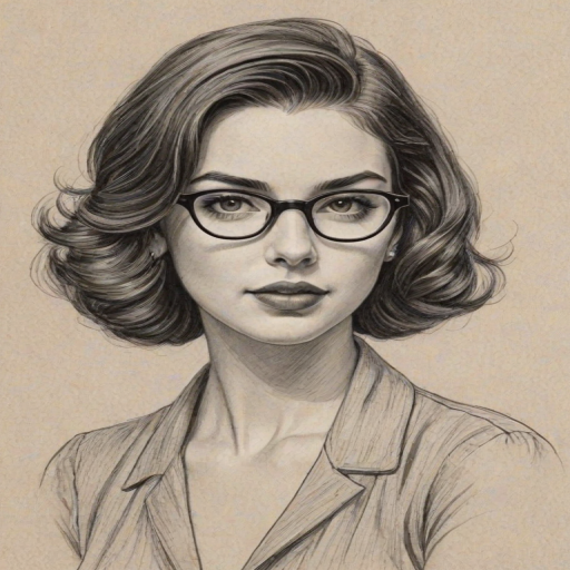 Fetching Adelaide Kane, pencil sketch, portrait of Elegant woman 1938s in glasses, hair style beatnik, outline, clear lines, fine lines, 8k