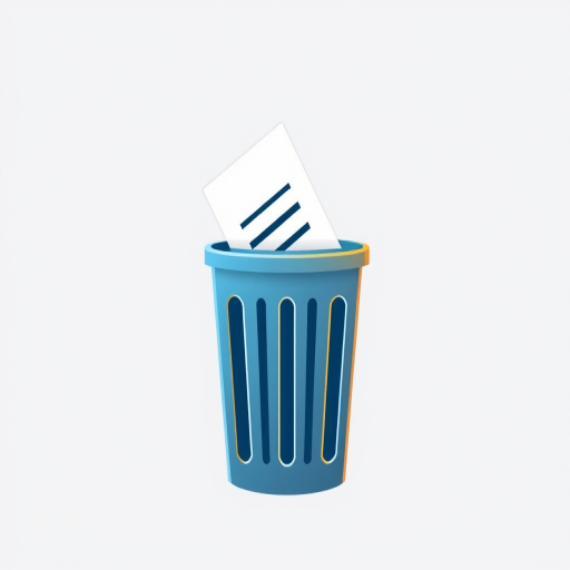 Create a high-resolution graphic of a trash can icon with a document being discarded, using a Canon EOS 5D Mark IV with a 50mm lens, aperture set to f/4, ISO 100, shot from a straight-on view, in vector style for crisp edges and vibrant colors.