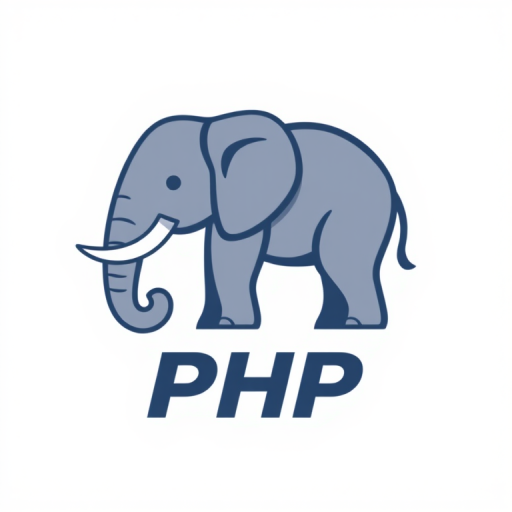 Generate a high-resolution illustration of a stylized gray elephant logo with the word "PHP" in a modern font underneath, using a DSLR camera with a 50mm lens, f/1.8 aperture, ISO 100, 1/200s shutter speed, natural lighting, and a clean white background.