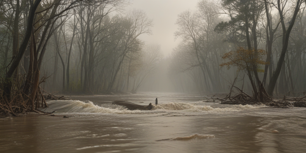 Serene River Landscape Shrouded in Misty Fog and Tranquil Waters