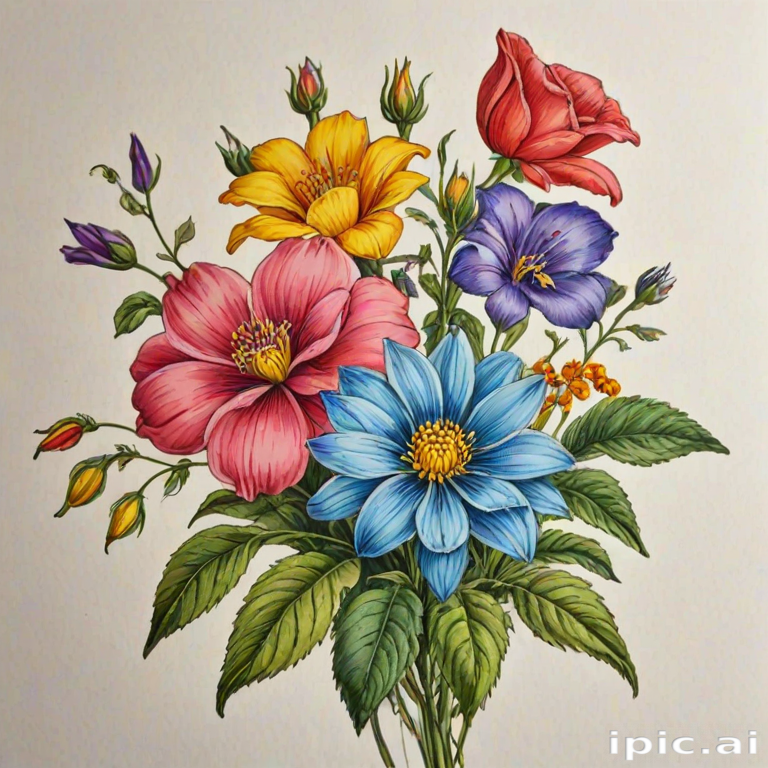 colored drawings of flowers