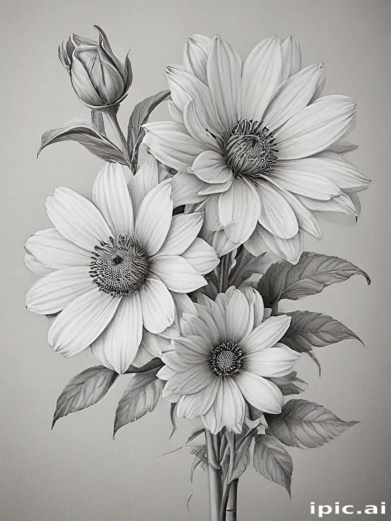 pencil drawn flowers