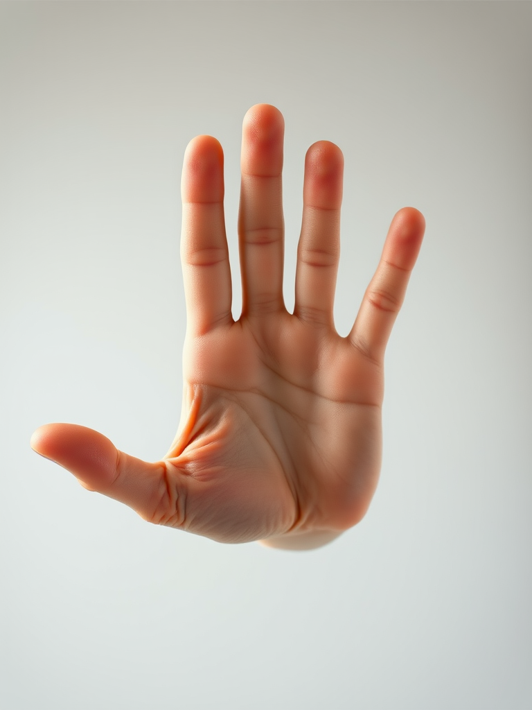 Regenerate the image of a stylized hand in a reaching gesture, using a DSLR camera with a 50mm lens, aperture set to f/2.8, ISO 100, and a soft focus background to enhance depth and clarity.