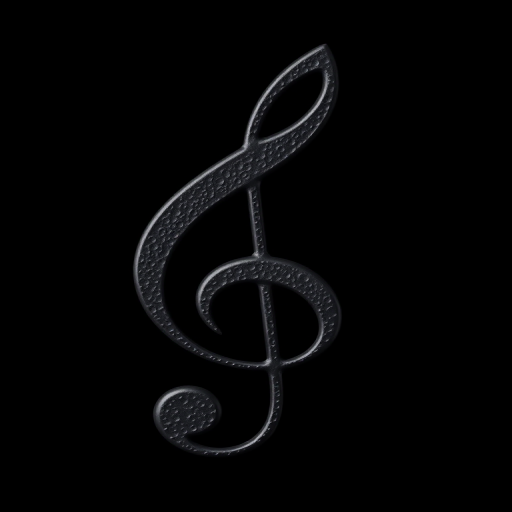 high-resolution image of a black treble clef symbol with textured details, on a seamless black background, shot with a DSLR camera at f/2.8, ISO 100, 50mm lens, in soft diffused lighting for enhanced depth and clarity