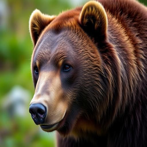 Grizzly bear portrait, shallow depth of field, ISO 200, f/2.8, 1/250s, 85mm lens, natural lighting, close-up view, DSLR camera.