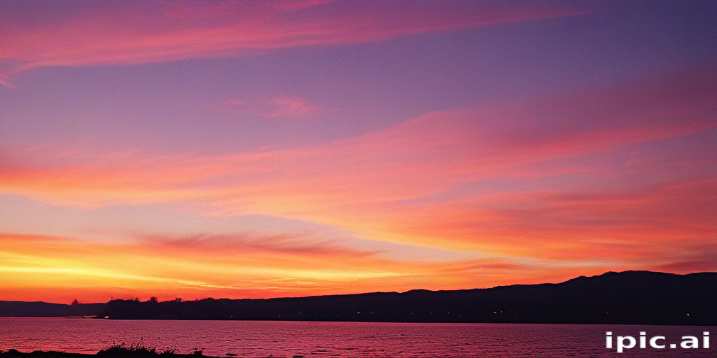 Stunning Sunset Over Calm Waters with Vibrant Colors and Tranquil Landscape