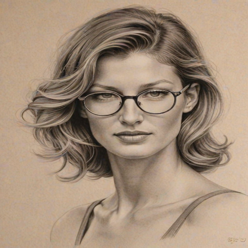 Wonderful Gisele B'ndchen, pencil sketch, portrait of Dazzling woman 1929s in glasses, hair style beatnik, outline, clear lines, fine lines, 8k
