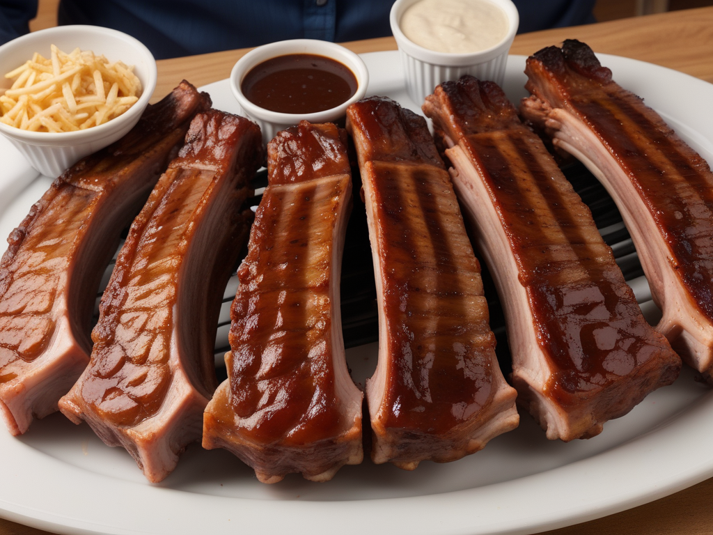 Deliciously Grilled Barbecue Ribs Served with Tangy Sauce and Sides