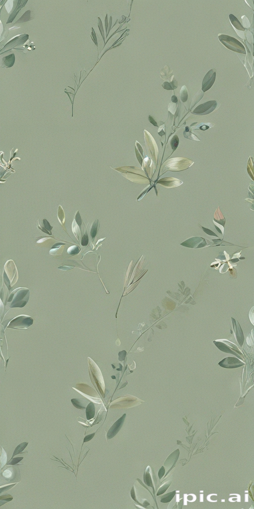 Delicate Green Botanical Pattern Featuring Various Leaves and Floral ...
