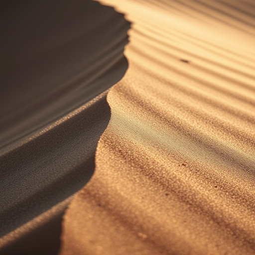 capture a close-up of textured sand dunes with soft shadows and highlights, using a Canon EOS R5 with a 50mm lens at f/2.8, ISO 100, and a shutter speed of 1/200, in natural light for enhanced detail and depth.