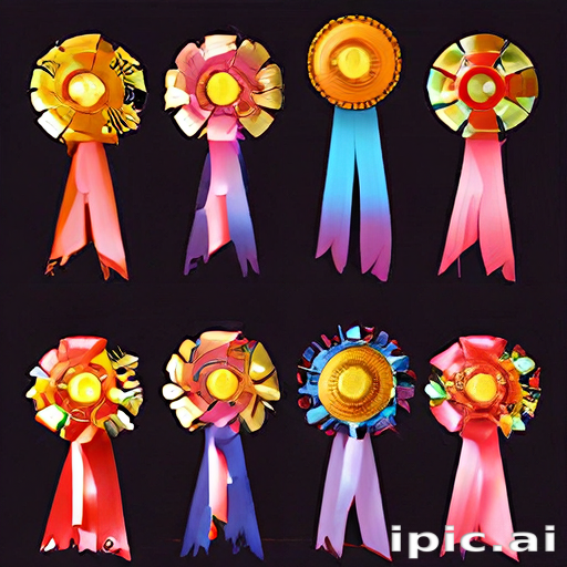 Colorful Ribbons and Decorative Awards Displayed Against a Dark Background.