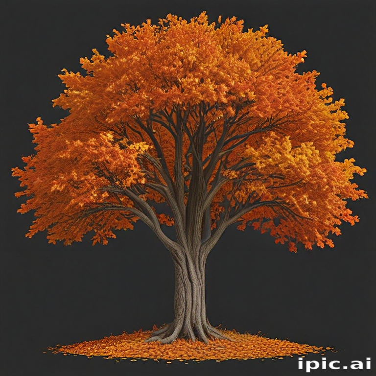 Vibrant Autumn Tree with Striking Orange Leaves Against a Dark Background