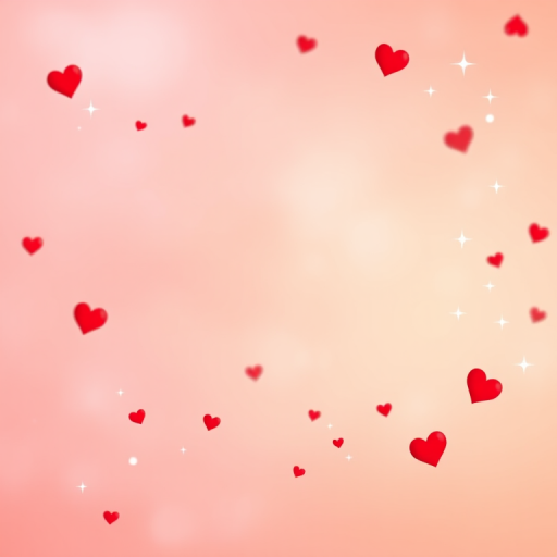Generate an image of a gradient background with soft pink and orange hues, scattered red and white hearts, and sparkling stars using a DSLR camera with an f/1.8 aperture, 50mm lens, and soft bokeh effect.