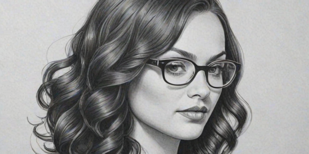 Captivating Christina Ochoa, pencil sketch, portrait of Magnificent woman 1926s in glasses, hair style beatnik, outline, clear lines, fine lines, 8k