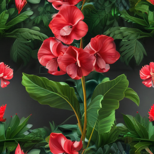 Vibrant Red Flowers Amidst Lush Green Leaves in a Tropical Paradise