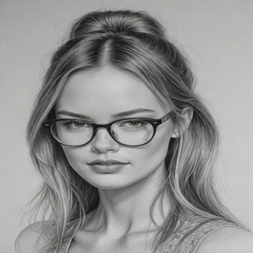 Gorgeous Behati Prinsloo, pencil sketch, portrait of Lovely woman 1966s in glasses, hair style beatnik, outline, clear lines, fine lines, 8k