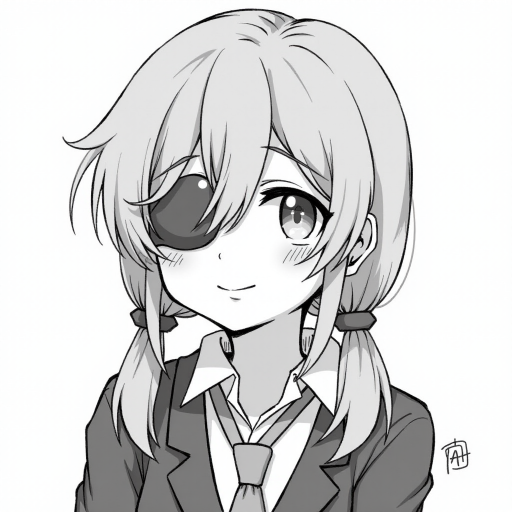 1girl, Best quality, quan,hyouuma,wanke,nikorashi-ka,sofra,you shimizu, voice actor connection, white background, looking at viewer, monochrome, hair between eyes, closed mouth, smile, cosplay, sketch, long hair, greyscale, eyepatch, twintails, low twintails, portrait, kagune (tokyo ghoul), solo, crossover, simple background,