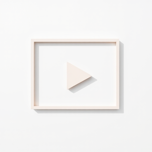 Regenerate a minimalist play button icon within a square frame on a light background, using a Canon EOS R5 with a 50mm lens, f/1.8 aperture, ISO 100, shot from a top-down view with soft natural lighting for enhanced clarity and contrast.