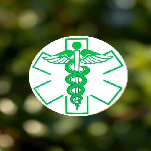 Regenerate a stylized medical symbol featuring a green snake coiled around a staff with a clear white background, using a Canon EOS R5 camera, 50mm lens, f/2.8 aperture, ISO 100, shot in natural light with a shallow depth of field to enhance the details and colors.