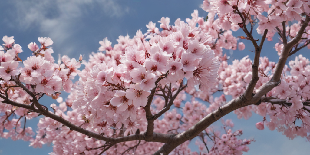 Beautiful Cherry Blossom Tree in Full Bloom Against a Clear Blue Sky