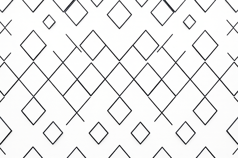 Generate an image of a repeating pattern of outlined diamonds on a white background with high contrast, using a DSLR camera with a 50mm lens, aperture set to f/8, ISO 100, capturing in landscape orientation for clarity and detail.