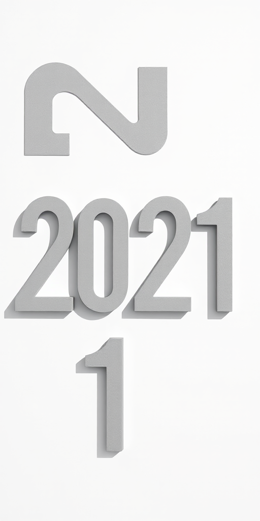 Generate an abstract minimalist design featuring the numbers 2021 in various shades of gray against a white background, using a Canon EOS R5 with a 50mm f/1.2 lens, aperture set to f/2.8 for depth of field, shot from a top-down view to emphasize the shapes and shadows.