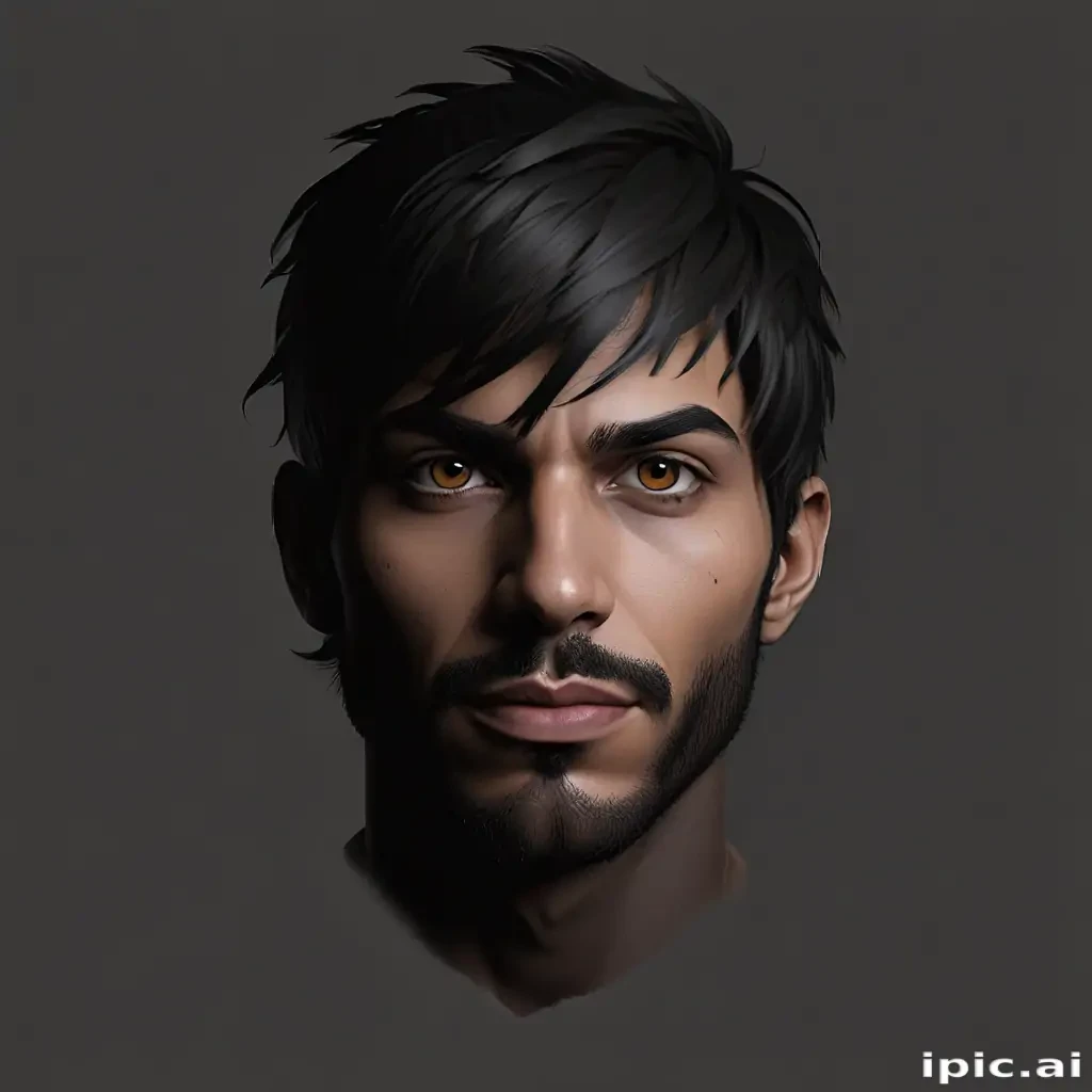 Digital Portrait of a Young Man with Dark Hair and Intense Expression