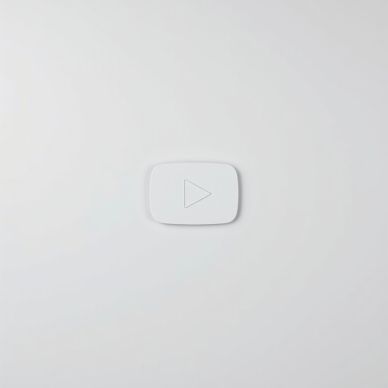 Create a minimalist design of the YouTube logo on a light gray background, using a Canon EOS R5 camera, aperture f/8, shutter speed 1/250 sec, ISO 100, top-down view, natural lighting, with a smooth, clean finish to enhance image quality.