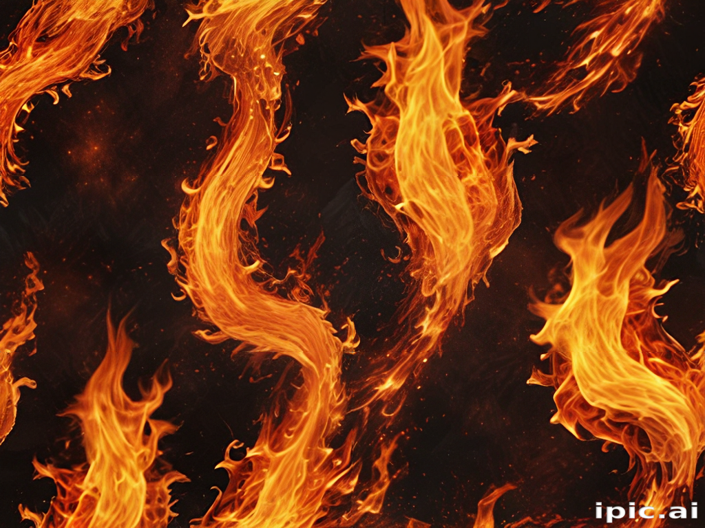 Dynamic Flames Dancing Against a Dark Background with Intense Energy
