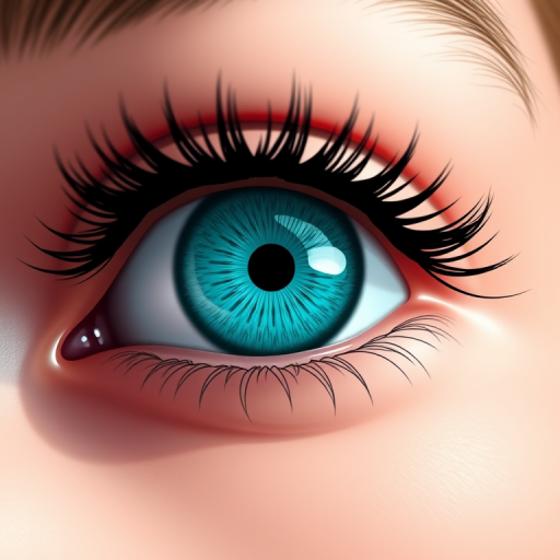 Create a high-resolution digital illustration of a stylized eye with a vibrant turquoise iris and detailed black eyelashes, using a Canon EOS R5 camera, 50mm lens, f/1.8 aperture, ISO 100, shot from a front view with soft lighting to enhance depth and color vibrancy.