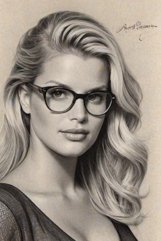Graceful Jessica Simpson, pencil sketch, portrait of Wonderful woman 1938s in glasses, hair style beatnik, outline, clear lines, fine lines, 8k
