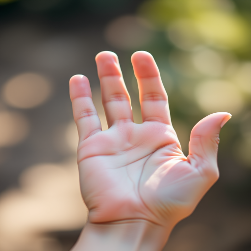 a close-up image of an open hand palm facing up, natural lighting, 50mm lens, f/2.8 aperture, ISO 100, soft focus background, high-resolution DSLR camera