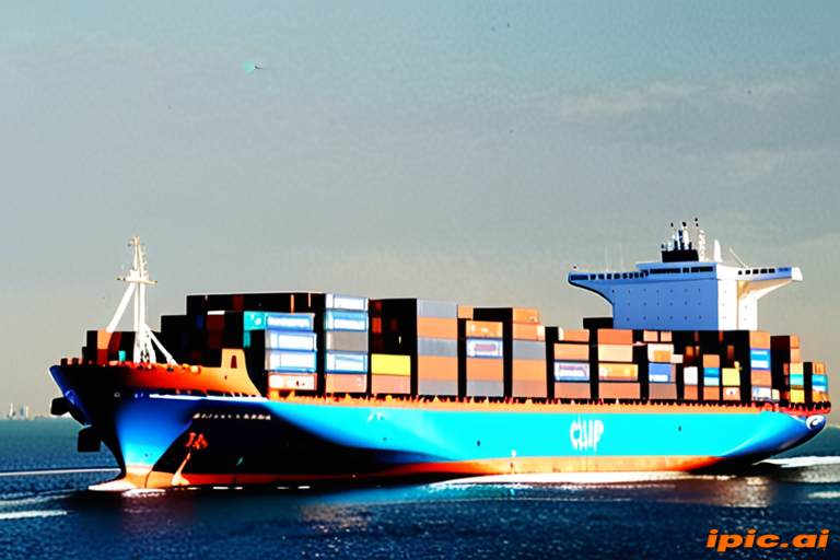 Large Container Ship Navigating Through Calm Waters Under Clear Blue Sky