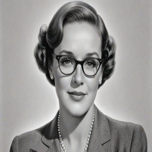 Sublime Julie Andrews, pencil sketch, portrait of Sublime woman 1940s in glasses, hair style beatnik, outline, clear lines, fine lines, 8k